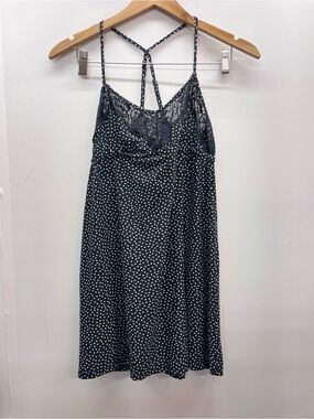 In Bloom Black & White Polka Dot Lace-Trim Chemise Slip Dress